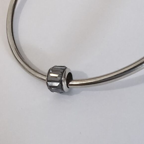 Silver Smokey Gray Crystal Spacer Charm for Pandora Style Bracelet - Picture 3 of 3